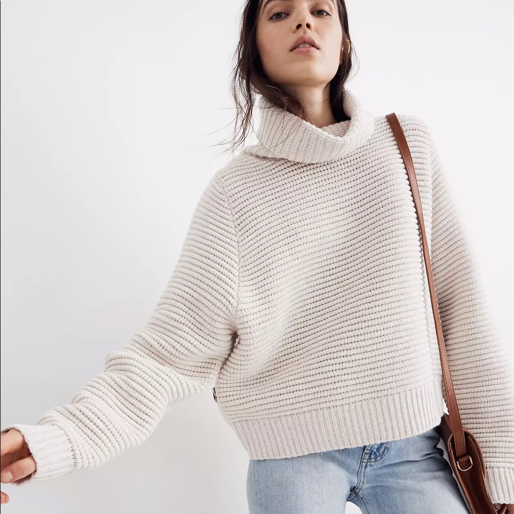 Madewell Side-Button Turtleneck Sweater Off White